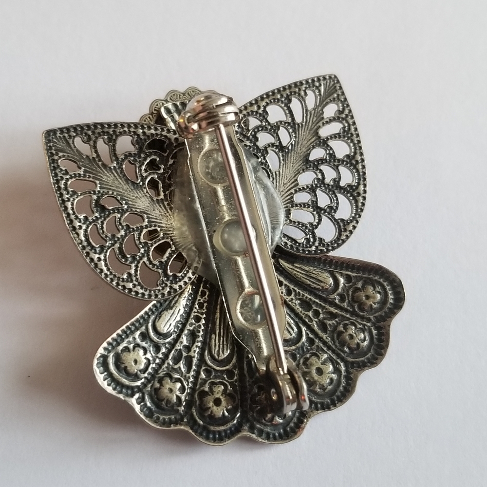 Filigree angel brooch gold tone silver tone guardian pin - Picture 8 of 8